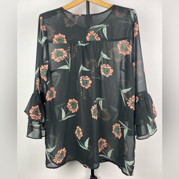 Cabi La Di Da Black Sheer Chiffon Flutter Sleeve Button Up Blouse 5206 - Picture 8 of 8